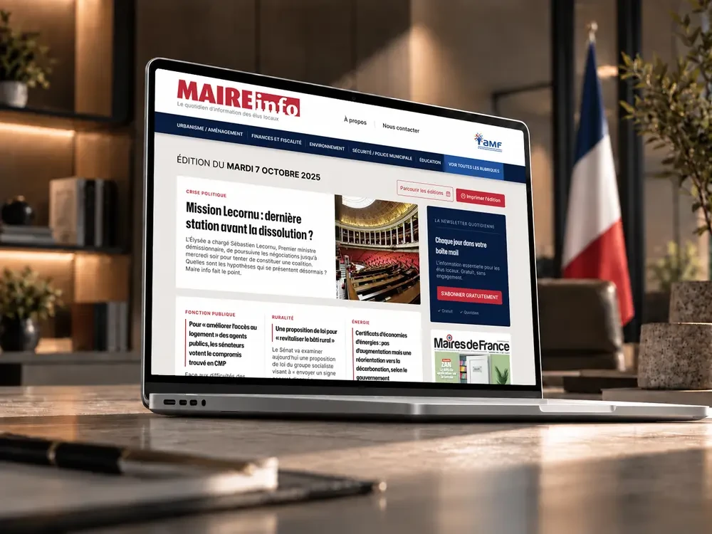 Page d’accueil de Maire info redessinée, présentée sur un ordinateur portable